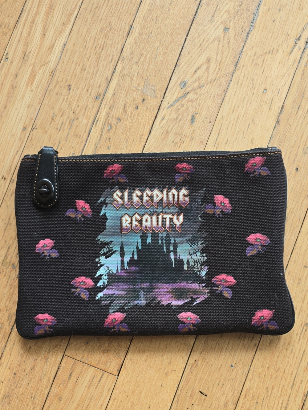 COACH Sleeping Beauty Floral Black Canvas Pouch